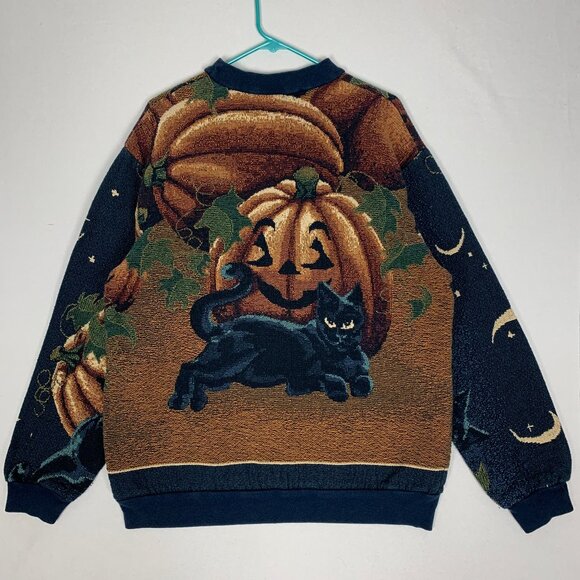 Sugar Street Weavers Pumpkins Cats Halloween Sweater One Size Made in USA - Picture 8 of 16